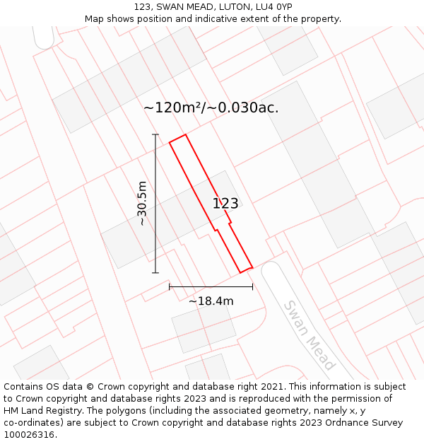 123, SWAN MEAD, LUTON, LU4 0YP: Plot and title map