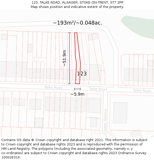 123, TALKE ROAD, ALSAGER, STOKE-ON-TRENT, ST7 2PP: Plot and title map