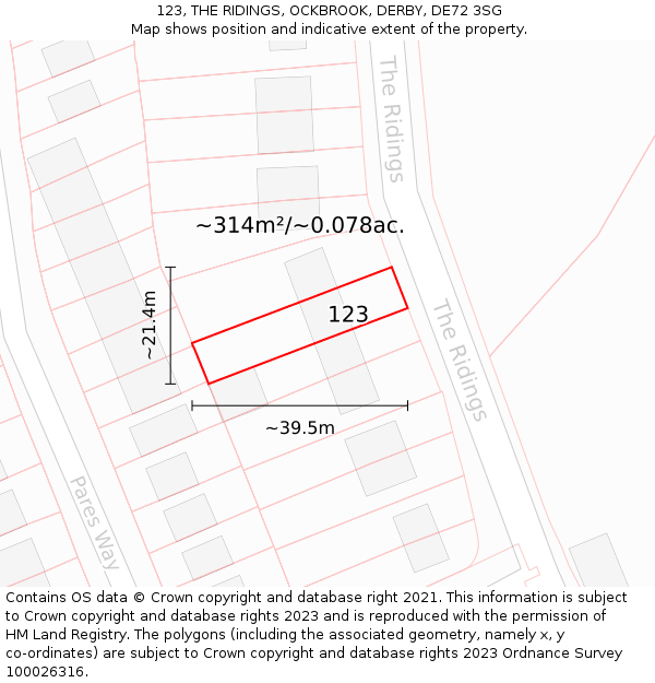 123, THE RIDINGS, OCKBROOK, DERBY, DE72 3SG: Plot and title map