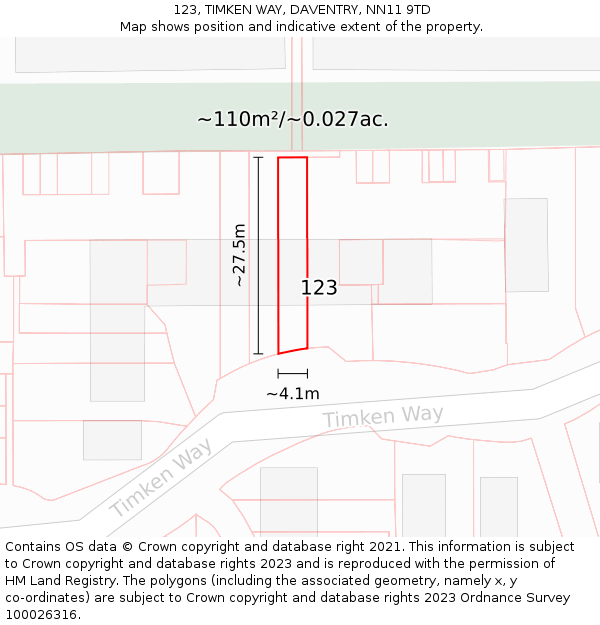 123, TIMKEN WAY, DAVENTRY, NN11 9TD: Plot and title map