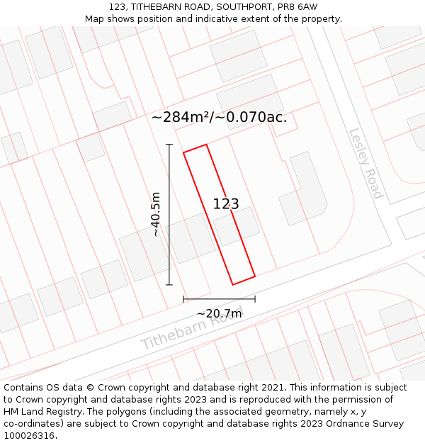 123, TITHEBARN ROAD, SOUTHPORT, PR8 6AW: Plot and title map