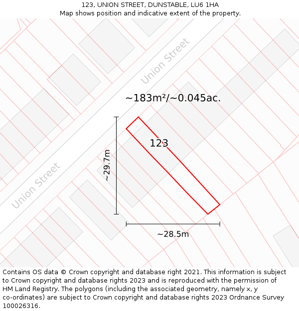 123, UNION STREET, DUNSTABLE, LU6 1HA: Plot and title map