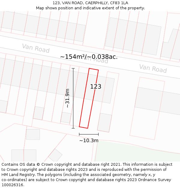 123, VAN ROAD, CAERPHILLY, CF83 1LA: Plot and title map