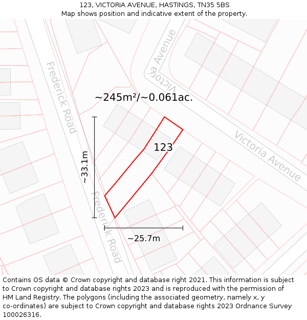 123, VICTORIA AVENUE, HASTINGS, TN35 5BS: Plot and title map