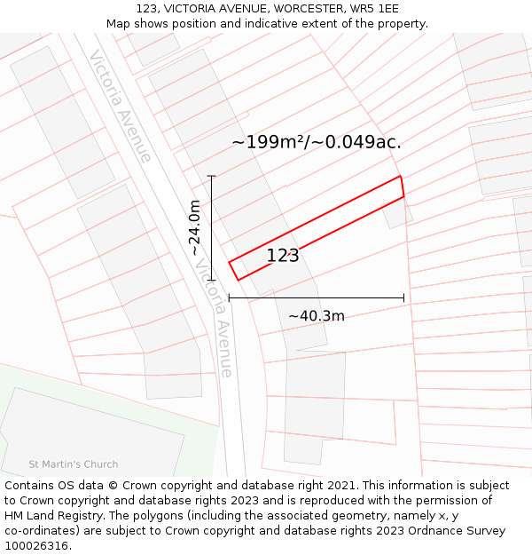 123, VICTORIA AVENUE, WORCESTER, WR5 1EE: Plot and title map