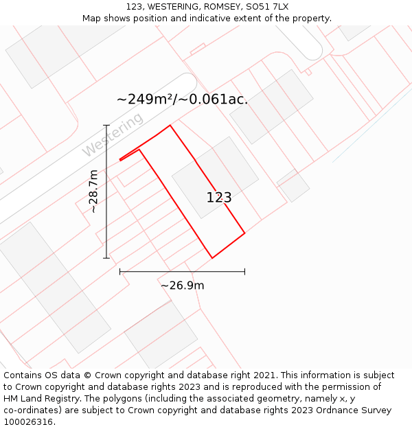 123, WESTERING, ROMSEY, SO51 7LX: Plot and title map
