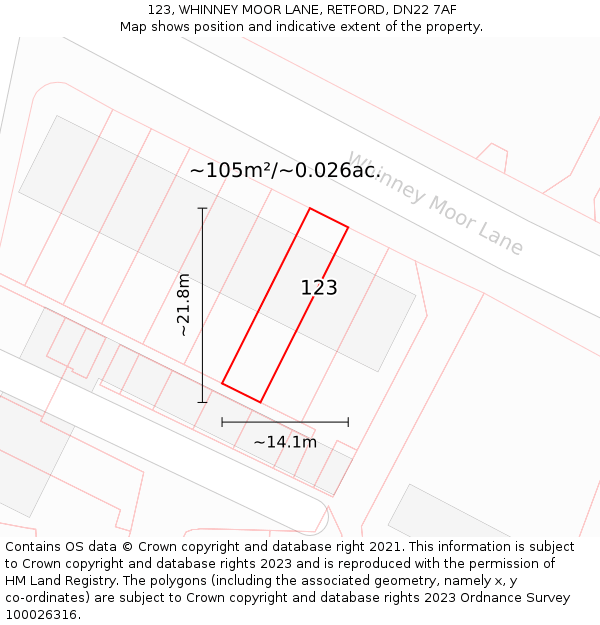 123, WHINNEY MOOR LANE, RETFORD, DN22 7AF: Plot and title map