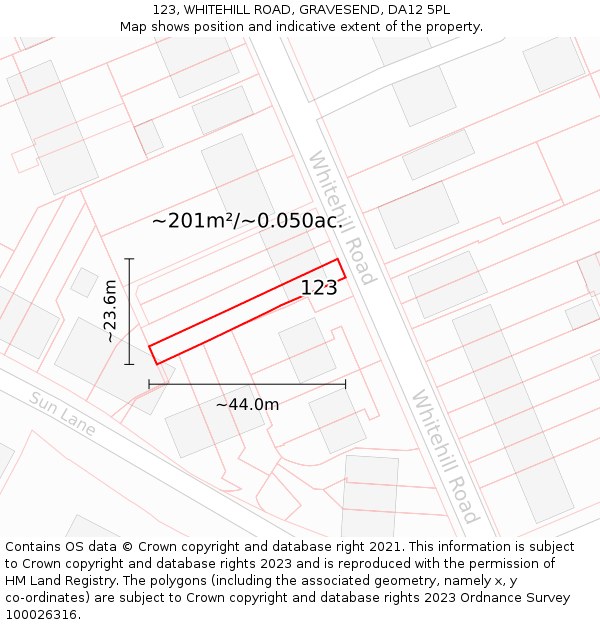 123, WHITEHILL ROAD, GRAVESEND, DA12 5PL: Plot and title map