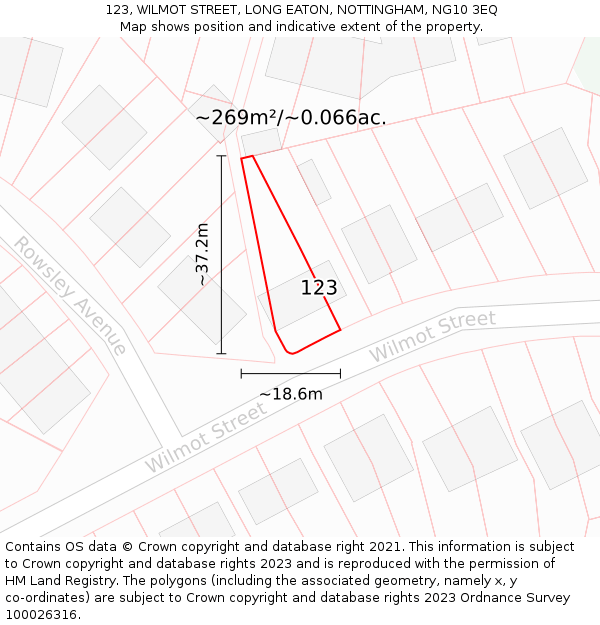 123, WILMOT STREET, LONG EATON, NOTTINGHAM, NG10 3EQ: Plot and title map