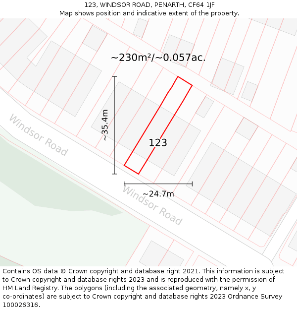 123, WINDSOR ROAD, PENARTH, CF64 1JF: Plot and title map