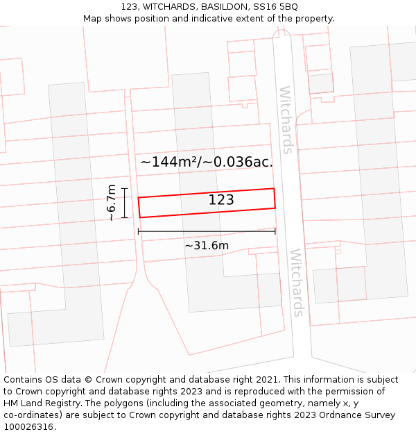 123, WITCHARDS, BASILDON, SS16 5BQ: Plot and title map