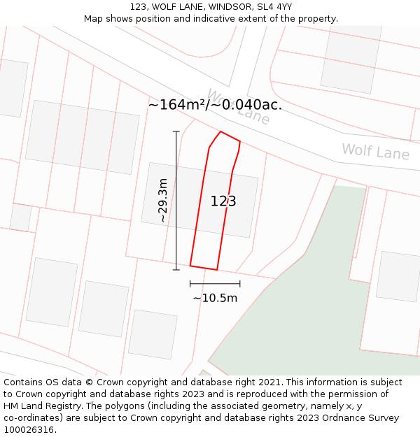 123, WOLF LANE, WINDSOR, SL4 4YY: Plot and title map