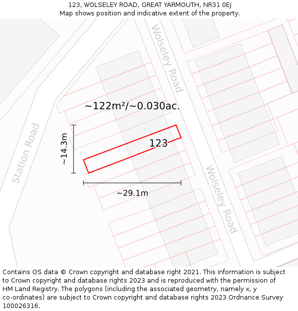 123, WOLSELEY ROAD, GREAT YARMOUTH, NR31 0EJ: Plot and title map