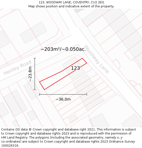123, WOODWAY LANE, COVENTRY, CV2 2EG: Plot and title map