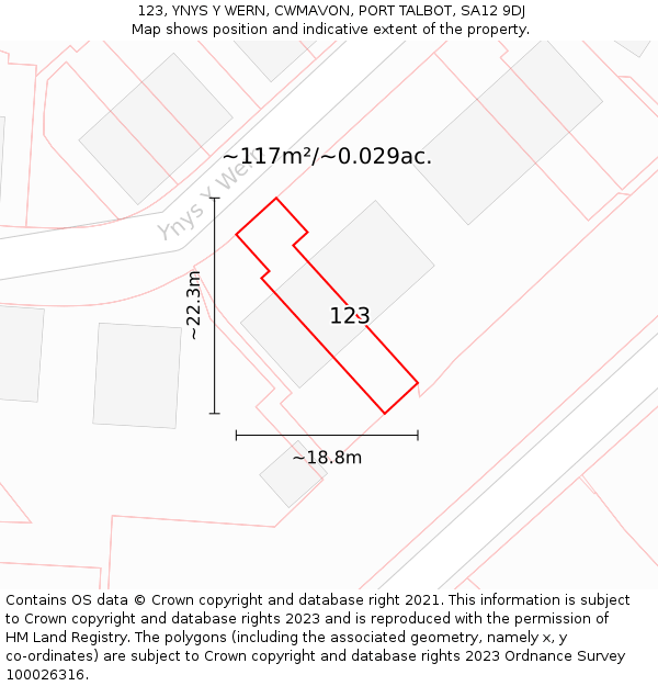 123, YNYS Y WERN, CWMAVON, PORT TALBOT, SA12 9DJ: Plot and title map