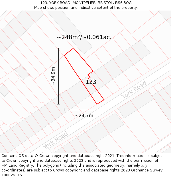 123, YORK ROAD, MONTPELIER, BRISTOL, BS6 5QG: Plot and title map