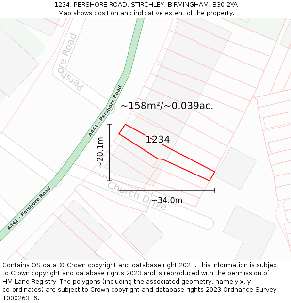 1234, PERSHORE ROAD, STIRCHLEY, BIRMINGHAM, B30 2YA: Plot and title map
