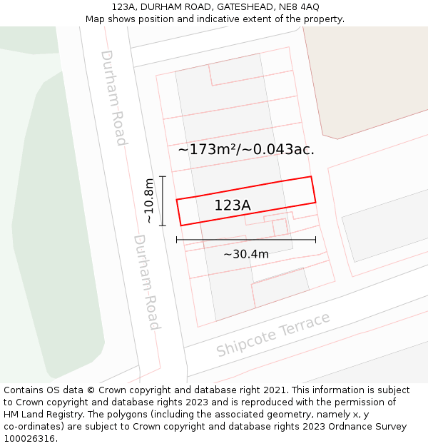 123A, DURHAM ROAD, GATESHEAD, NE8 4AQ: Plot and title map