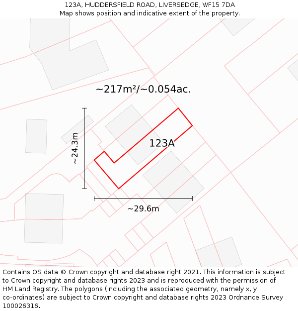 123A, HUDDERSFIELD ROAD, LIVERSEDGE, WF15 7DA: Plot and title map