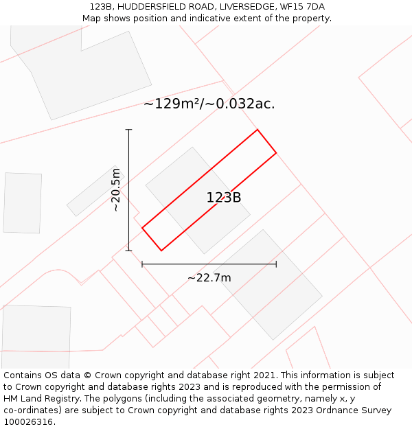 123B, HUDDERSFIELD ROAD, LIVERSEDGE, WF15 7DA: Plot and title map