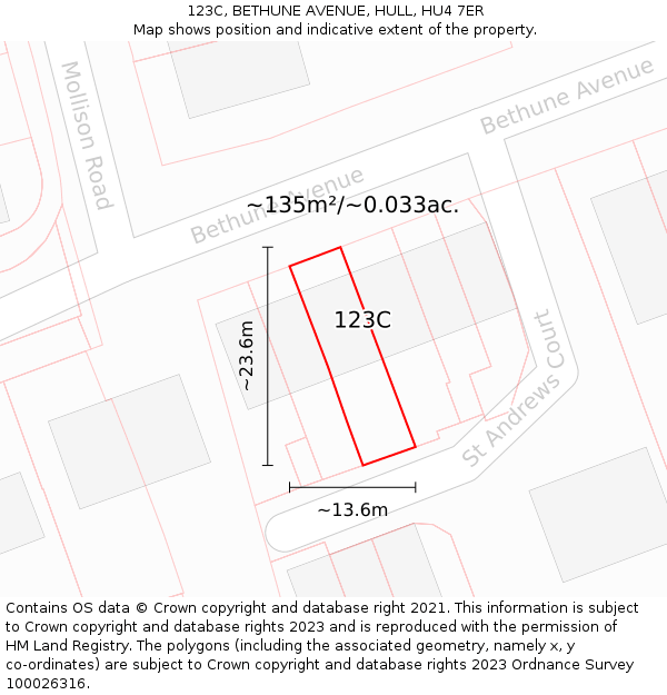 123C, BETHUNE AVENUE, HULL, HU4 7ER: Plot and title map
