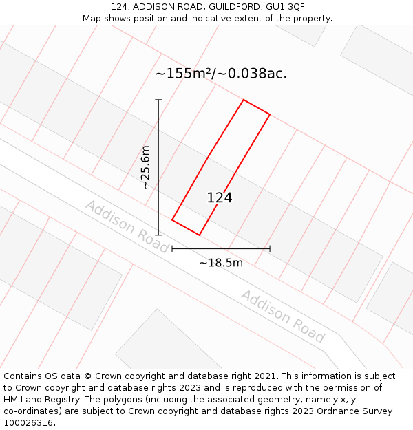 124, ADDISON ROAD, GUILDFORD, GU1 3QF: Plot and title map