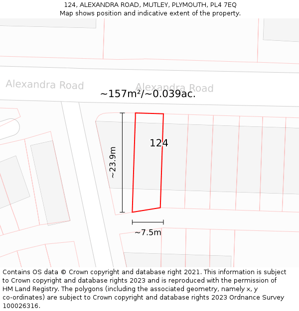 124, ALEXANDRA ROAD, MUTLEY, PLYMOUTH, PL4 7EQ: Plot and title map