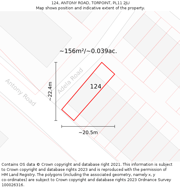124, ANTONY ROAD, TORPOINT, PL11 2JU: Plot and title map