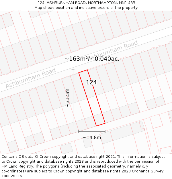 124, ASHBURNHAM ROAD, NORTHAMPTON, NN1 4RB: Plot and title map