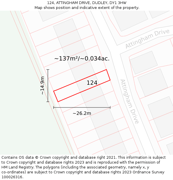 124, ATTINGHAM DRIVE, DUDLEY, DY1 3HW: Plot and title map