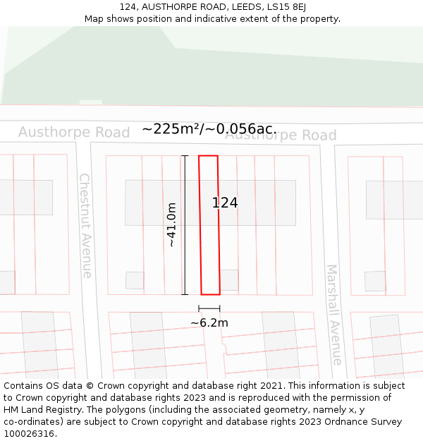 124, AUSTHORPE ROAD, LEEDS, LS15 8EJ: Plot and title map