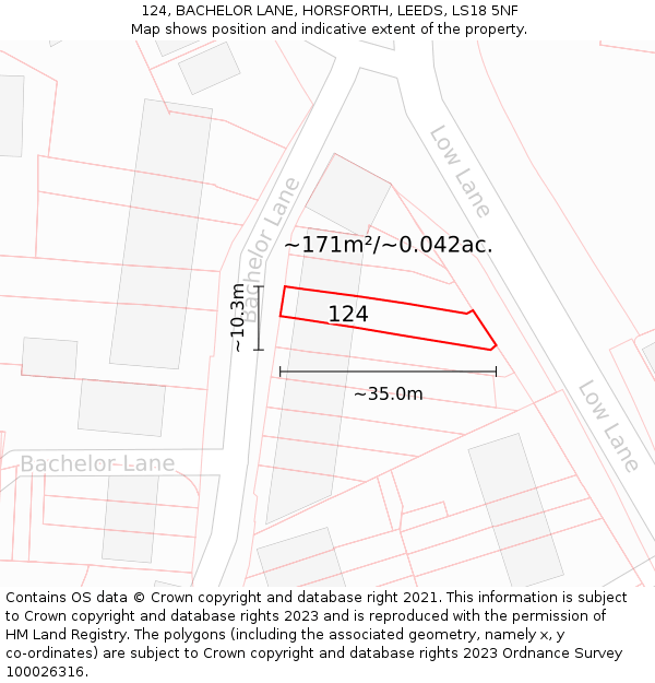 124, BACHELOR LANE, HORSFORTH, LEEDS, LS18 5NF: Plot and title map
