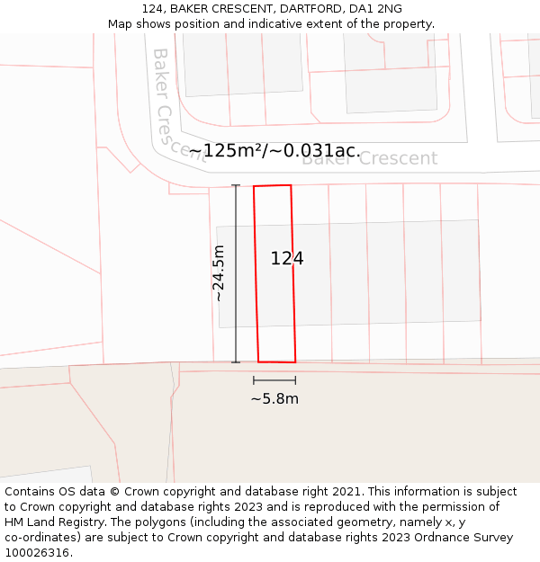 124, BAKER CRESCENT, DARTFORD, DA1 2NG: Plot and title map
