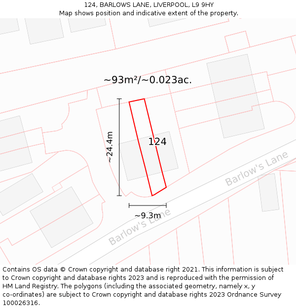 124, BARLOWS LANE, LIVERPOOL, L9 9HY: Plot and title map