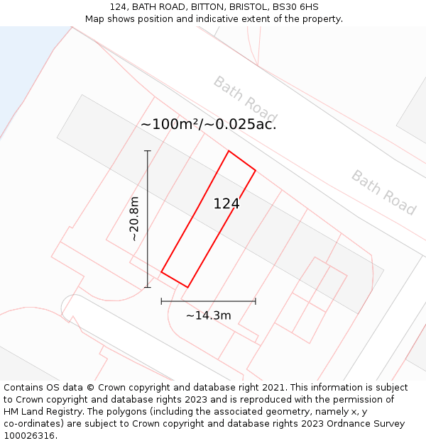 124, BATH ROAD, BITTON, BRISTOL, BS30 6HS: Plot and title map