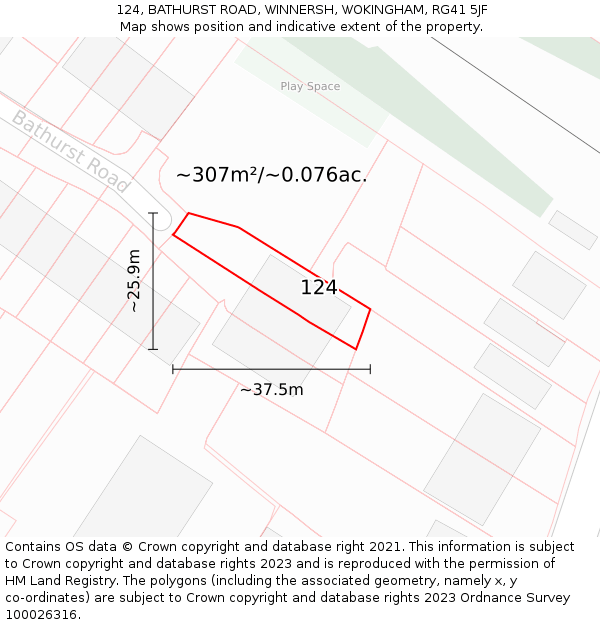 124, BATHURST ROAD, WINNERSH, WOKINGHAM, RG41 5JF: Plot and title map