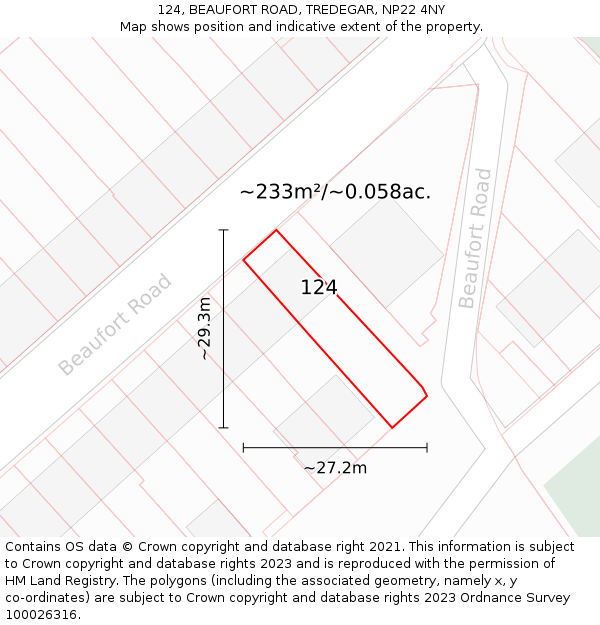 124, BEAUFORT ROAD, TREDEGAR, NP22 4NY: Plot and title map