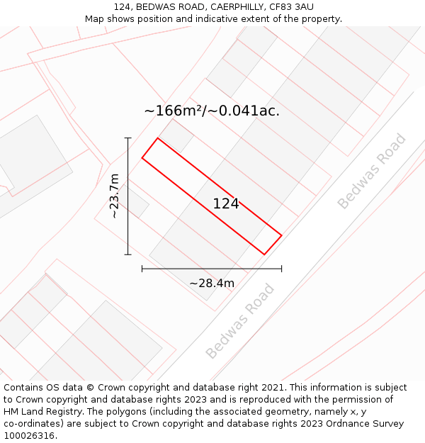 124, BEDWAS ROAD, CAERPHILLY, CF83 3AU: Plot and title map