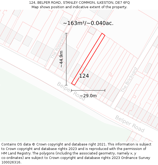 124, BELPER ROAD, STANLEY COMMON, ILKESTON, DE7 6FQ: Plot and title map