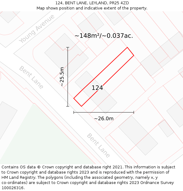 124, BENT LANE, LEYLAND, PR25 4ZD: Plot and title map
