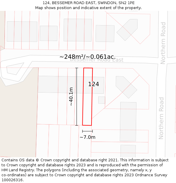 124, BESSEMER ROAD EAST, SWINDON, SN2 1PE: Plot and title map
