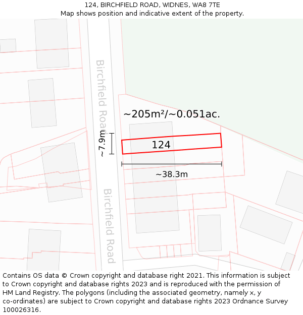 124, BIRCHFIELD ROAD, WIDNES, WA8 7TE: Plot and title map
