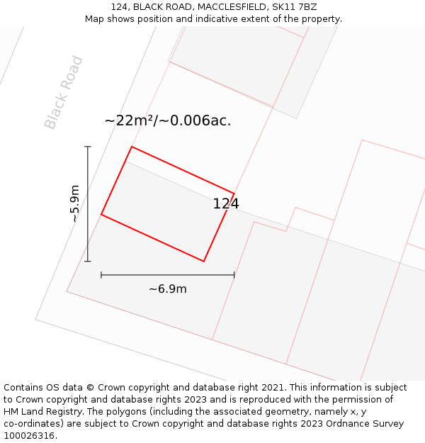 124, BLACK ROAD, MACCLESFIELD, SK11 7BZ: Plot and title map