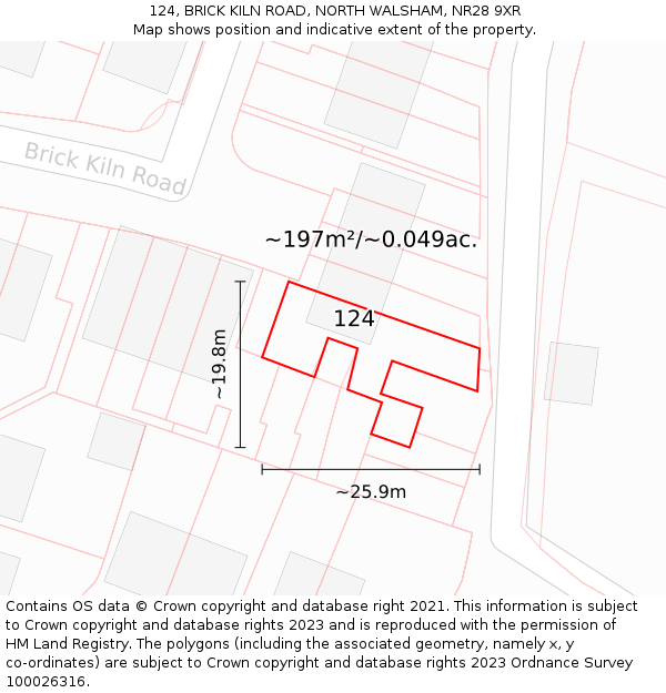 124, BRICK KILN ROAD, NORTH WALSHAM, NR28 9XR: Plot and title map