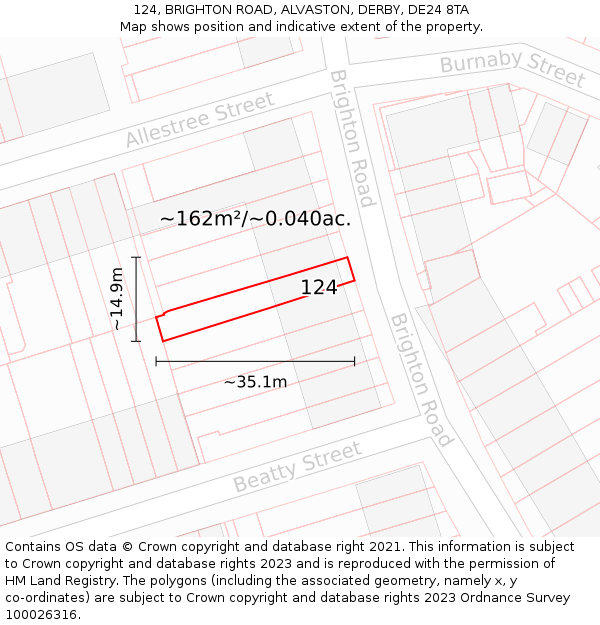 124, BRIGHTON ROAD, ALVASTON, DERBY, DE24 8TA: Plot and title map