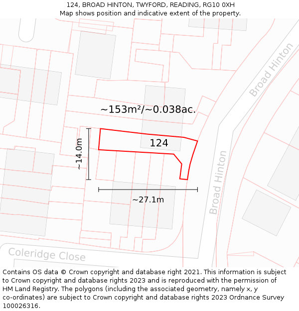 124, BROAD HINTON, TWYFORD, READING, RG10 0XH: Plot and title map