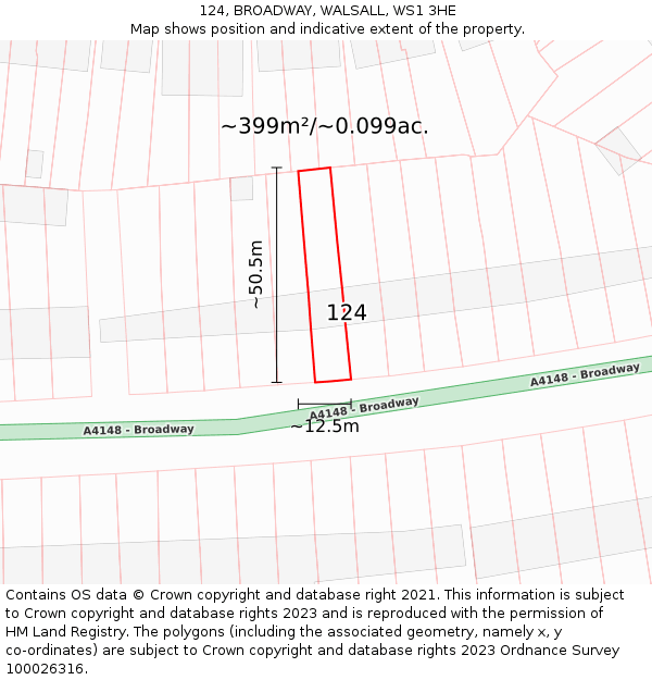 124, BROADWAY, WALSALL, WS1 3HE: Plot and title map