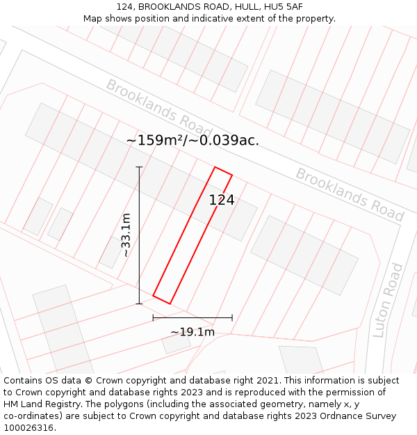 124, BROOKLANDS ROAD, HULL, HU5 5AF: Plot and title map