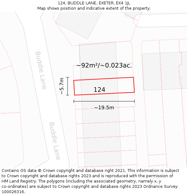 124, BUDDLE LANE, EXETER, EX4 1JL: Plot and title map