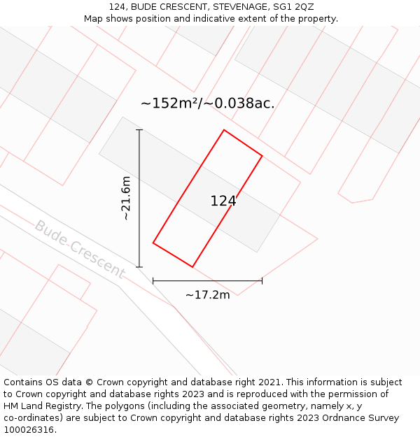 124, BUDE CRESCENT, STEVENAGE, SG1 2QZ: Plot and title map